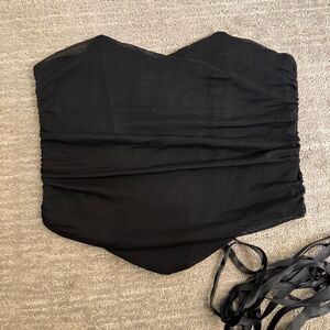 Vintage Style Black Mesh Lace Up Style Corset Strapless Top Small